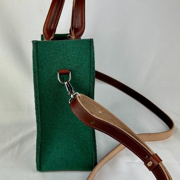 SALE! Lovi Petite Tote in Forest Green Wool Felt Leather Trim - Like New - Picture 11 of 13